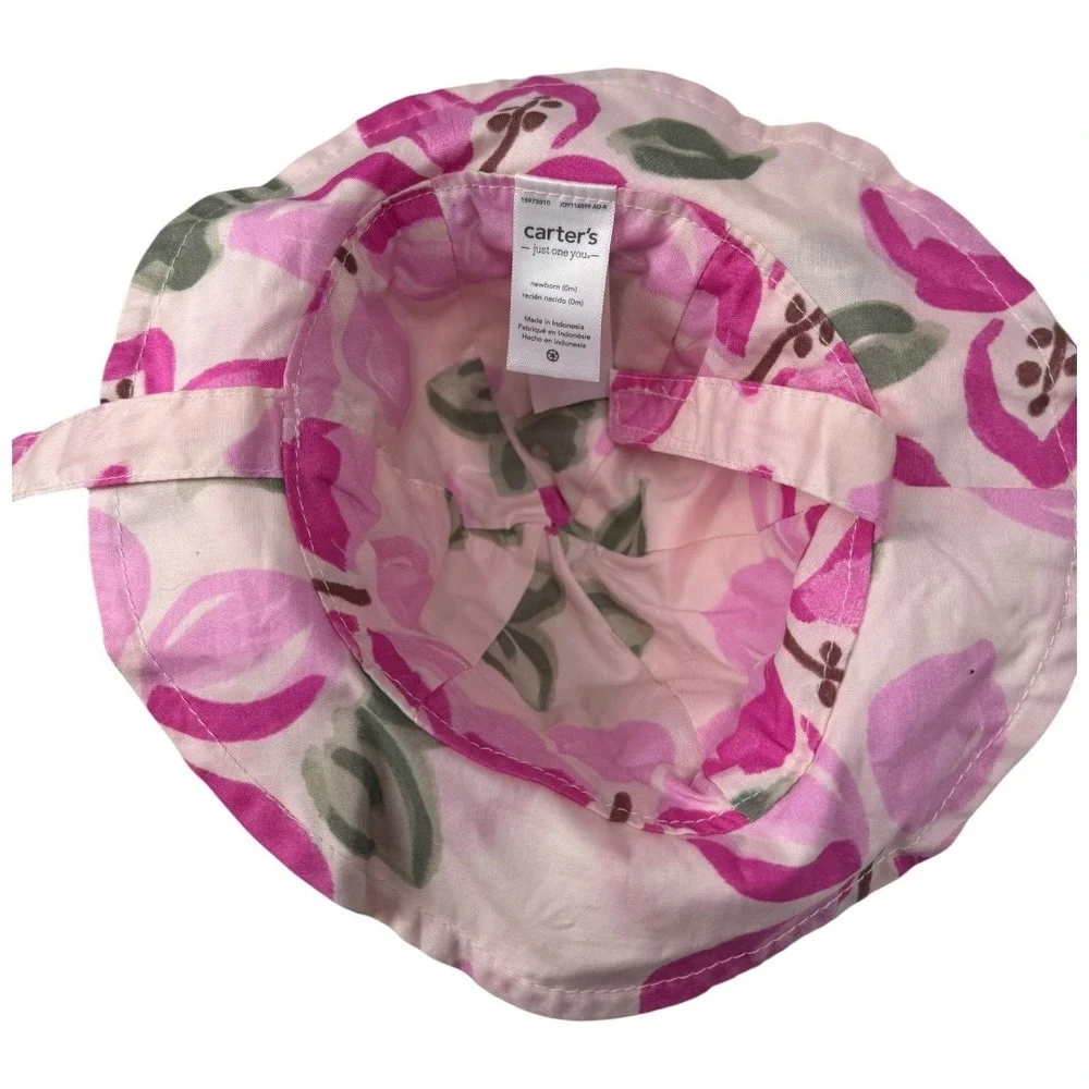 Carter's Newborn Baby Girl Pink‎ Floral Bucket Sun Hat With Chin Straps 0114